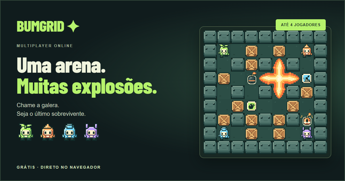 BumGrid: quatro personagens e uma arena com bombas e explosões